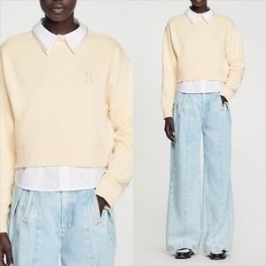 SANDRO Loraine layered look sweatshirt over cotton collar shirt